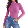 Women's Fashion High Neck Slim T-Shirt Long Sleeve Pullover Solid Colour Top
