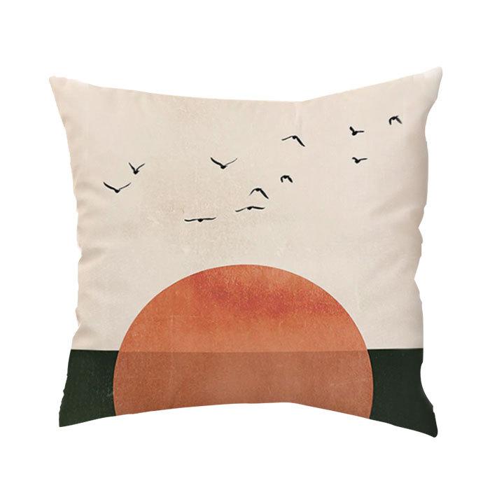 Simple Sunset Branch Landscape Pillow Short Plush Printed Pillow Case Sofa Backrest Decorative Backrest Cover