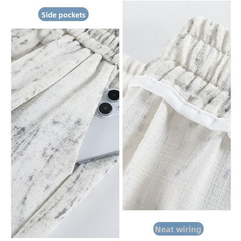 2026 High-Waisted Cotton-Linen Wide-Leg Skirt-Pants for Women, Lightweight Summer Loose-Fit Cropped Pants, Simple Casual Ice-Silk Trousers