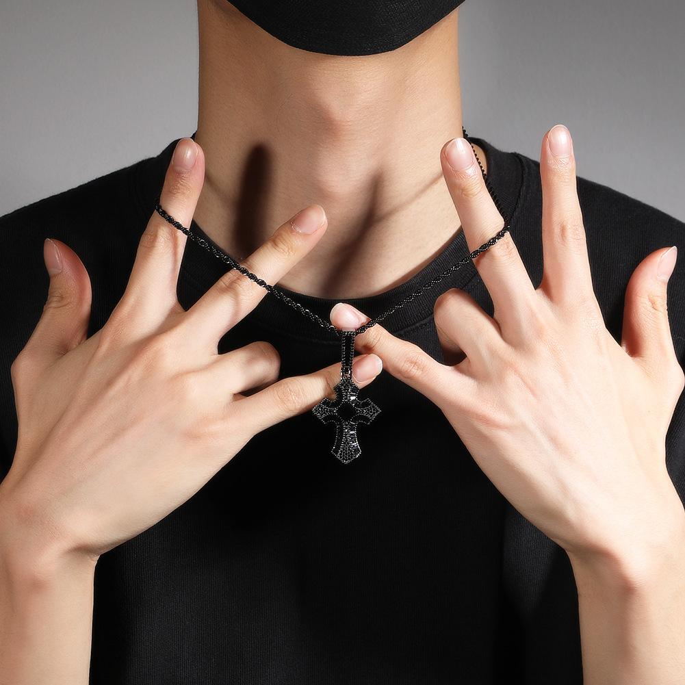 Hip Hop Ladder Square Zircon Cross Pendant Personalized Hip Hop Trend Men's Necklace Accessories