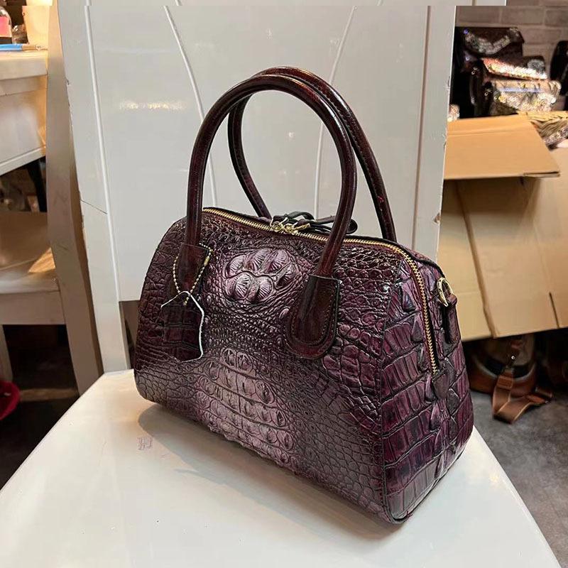 Bag Women'S Retro First Layer Cowhide Bag Crocodile Pattern Embossed Handheld Shoulder Bag Women'S Bag