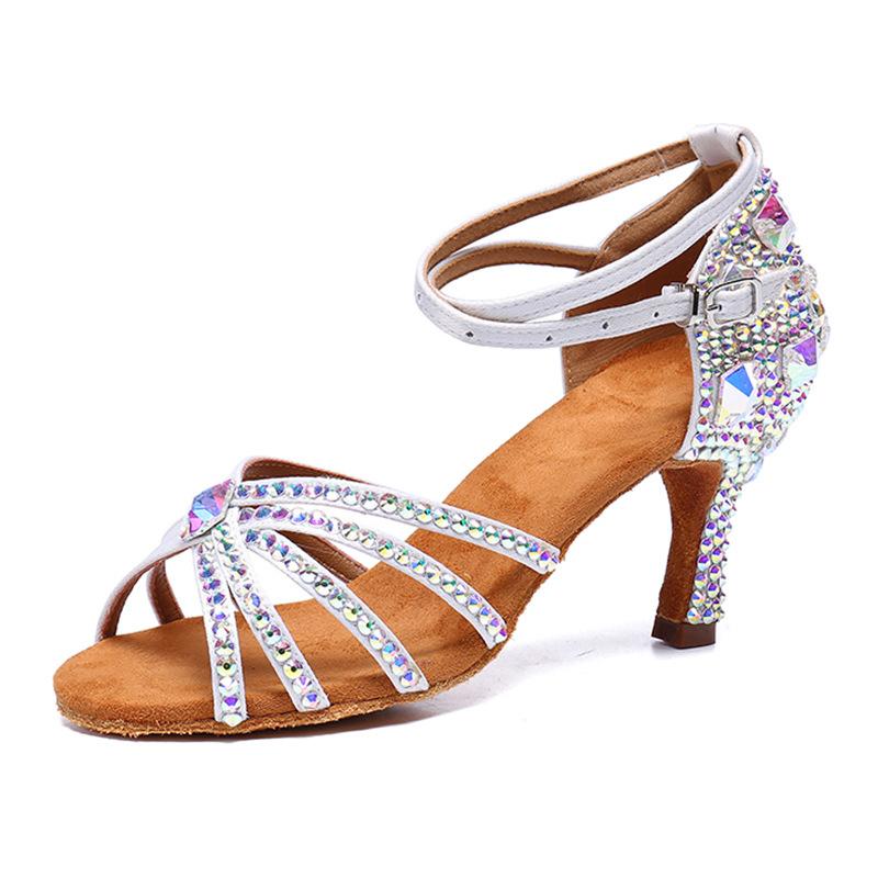 2024 New Latin Dance Shoes Diamond Satin Female Adult High-Heeled Dance Shoes Ballroom Dance Shoes