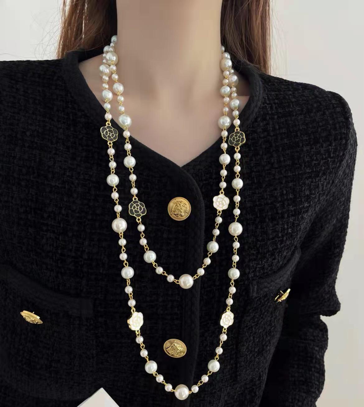 

Элегантное многослойное жемчужное ожерелье-свитер для женщин - осенне-зимний ювелирный аксессуар