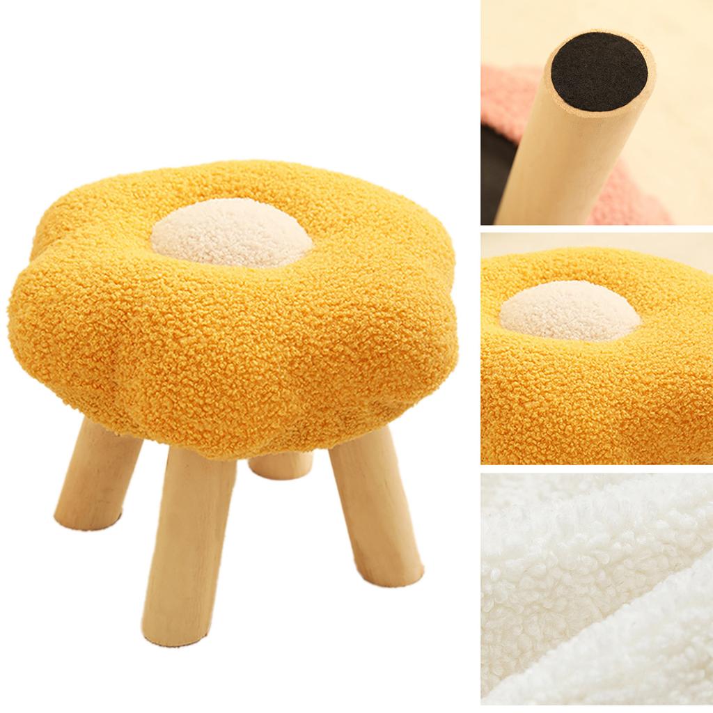 Small Foot Stool Cute Sunflower Soft Teddy Velvet High Resilience Wooden Footstools for Bedroom Living Room Sofa Yellow