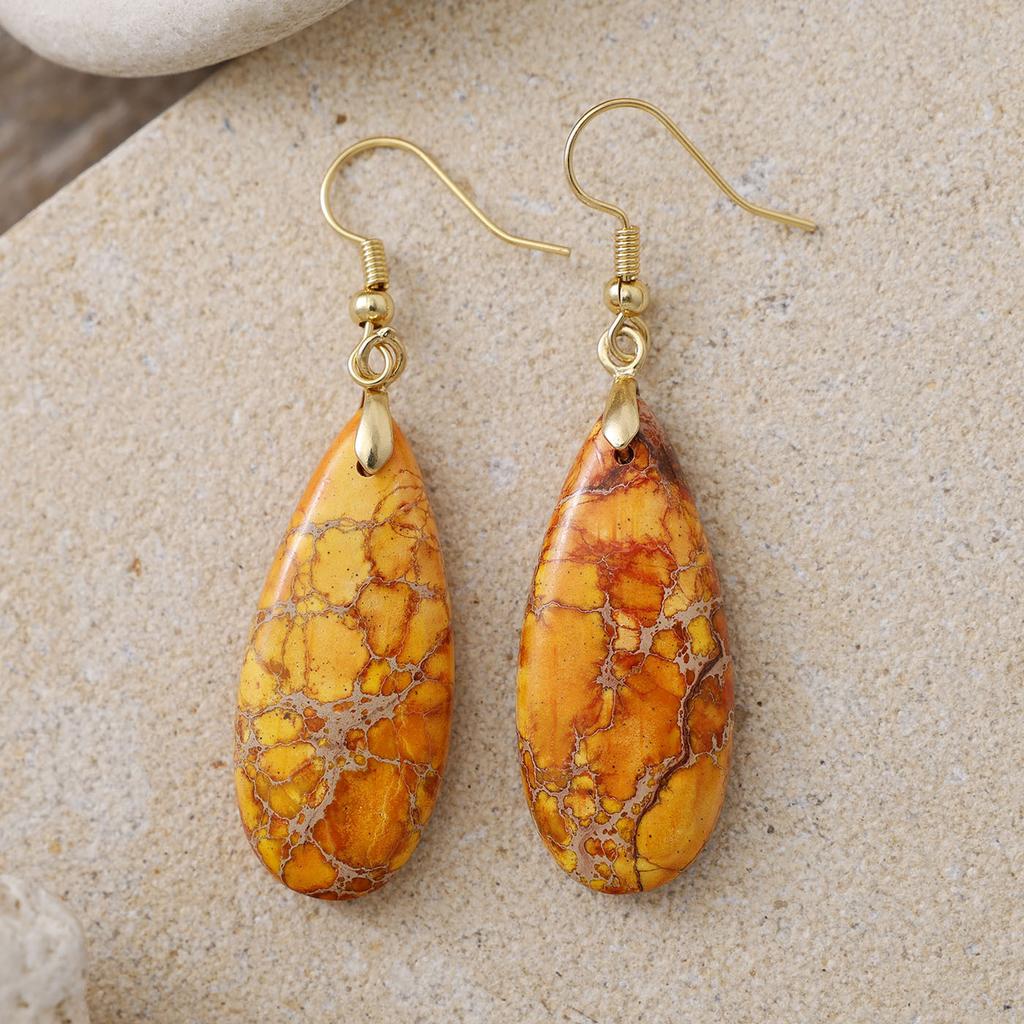 Luxury High Quality Natural Emperor Stone Water Drop Earrings Earrings European and American Popular Retro Jewelry
