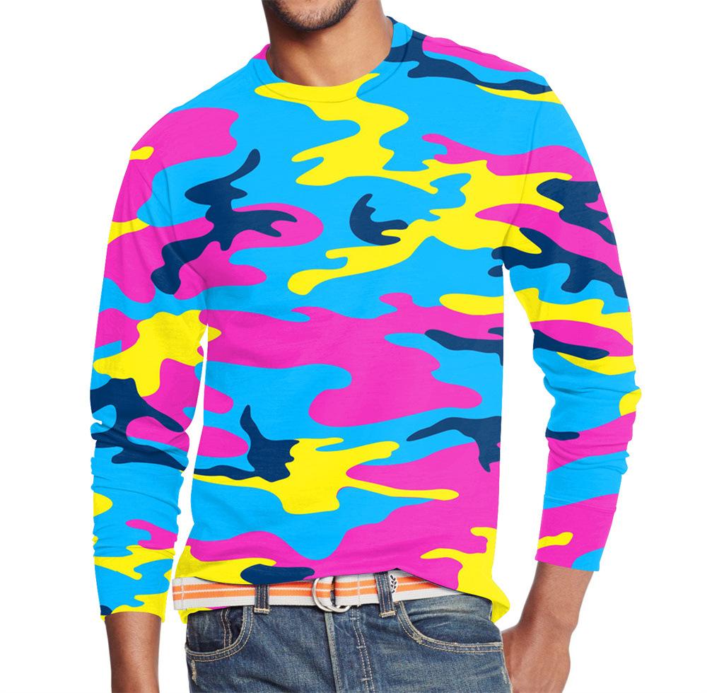 Men's Summer Long Sleeve 3d Camouflage Graphic Print T-Shirt Top Men Streetwear Clothing O Neck Long Sleeve T-Shirt Women's Pullover
