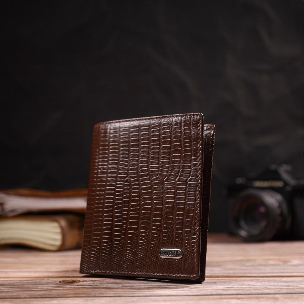 Textured Wallet for Men Made of Genuine Leather with Embossed CANPELLINI 21927 Brown