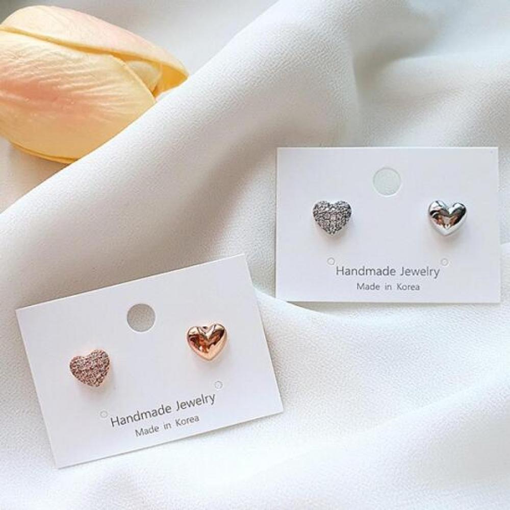 New Arrivals Open Run Women Silver Double Sided Earring Cubic Heart Shape