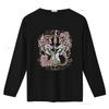 Damen Rock And Roll Wild Spirit Boho Engelsflügel Floral Gitarre T-Shirt Schwarz vintage Gewaschenes Oberteil Für den Alltag Dehnbar