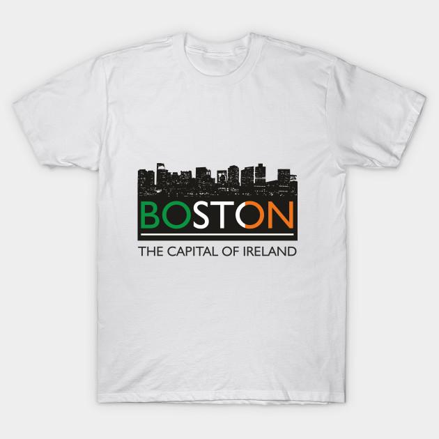 Men Black Print T-shirt Boston - The Capital Of Ireland No-Cut Transfer Paper Print Cotton Tshirt M