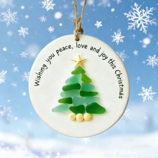 Yousheng Sea Glass Christmas Tree Ornament Coastal Christmas Tree Pendants Handcarfted Sea Glass Art Christmas Decoration for Holiday Home Decor