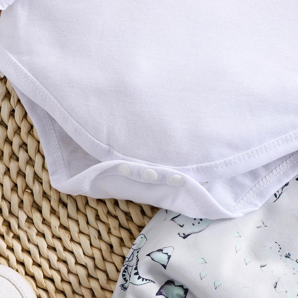 Infant Boy "New To The Crew" Print Dinosaur Pattern Long Sleeve Bodysuit With Matching Pants Hat Outfit Set