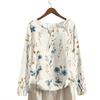 Women's Fashionable And Casual Shirt Long Sleeve Round Neck Solid-color Cotton And Linen Blouse Top