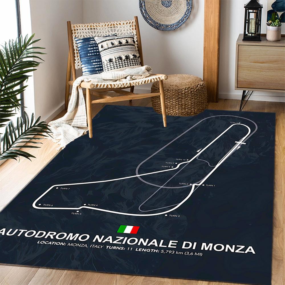 Monza Race Track Autodrome Themed Antislip Durable Polyester Home Decorative Large Size Logo Design Durable Floor Mat For Living Room Restaurant