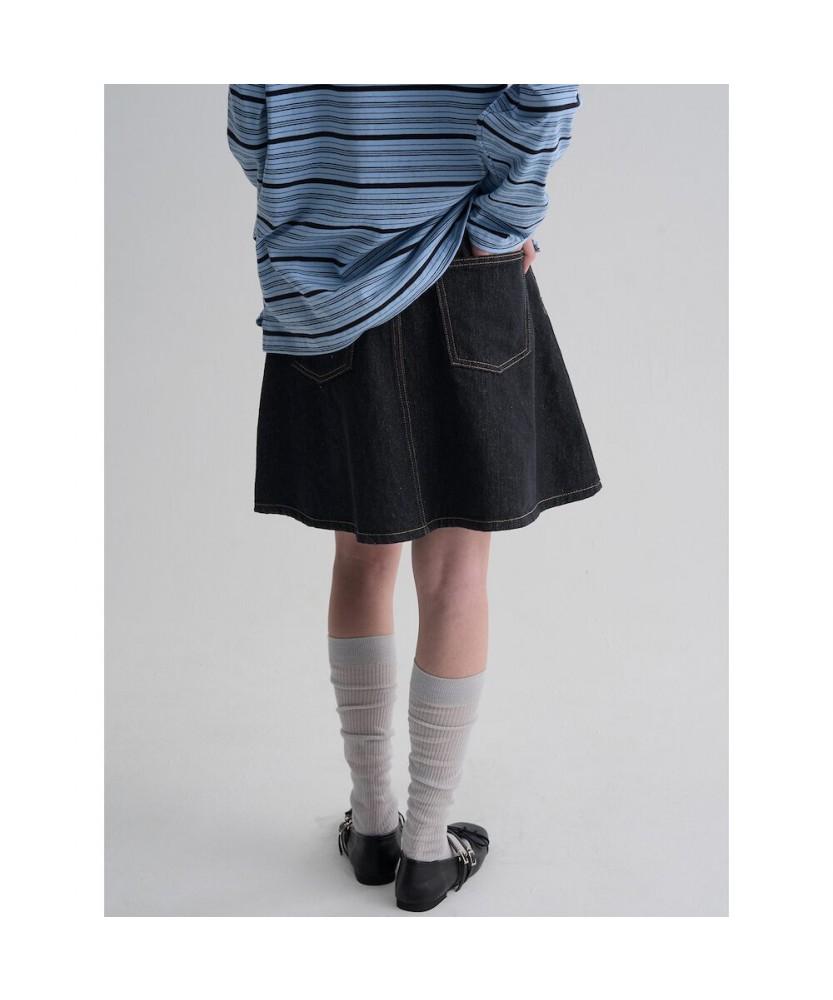 8SECONDS Pleated Denim Mini Skirt Navy
