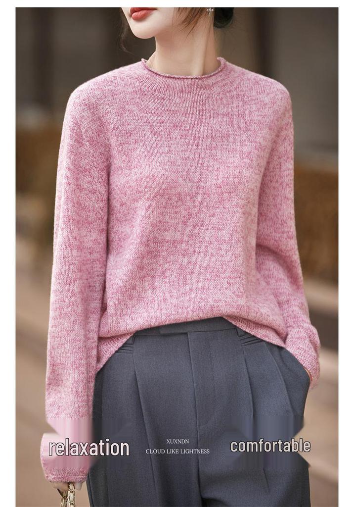 Women's New Style French Floral Wool Knit Sweater - Thick Seamless Round Neck Warm Base Layer Top