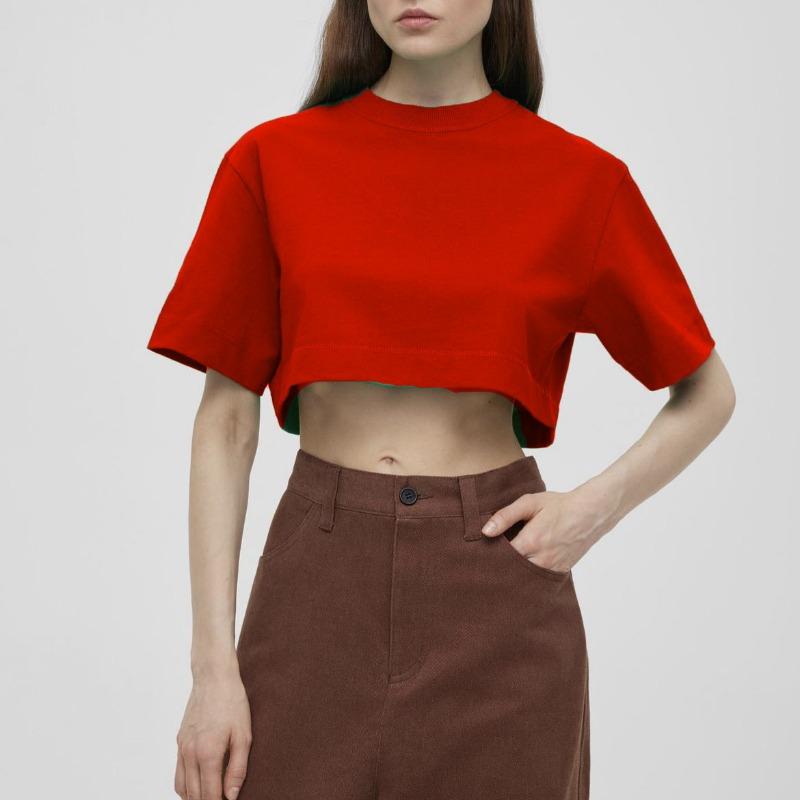 Women's New Spring and Summer Solid Colour Short T-shirt Cotton Short-sleeved Tops Spice Girls Style