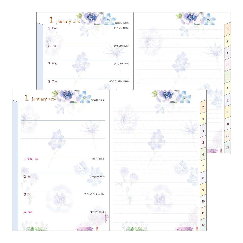 Midori Pocket Country Time Floral 22374006 January Diary, 2026, B6, Weekly, Pattern, (Starts 2026)