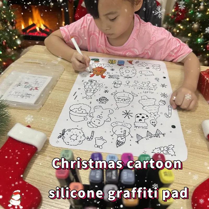 Festive Silicone Graffiti Drawing Placemat: Customizable, Washable & Heat Resistant