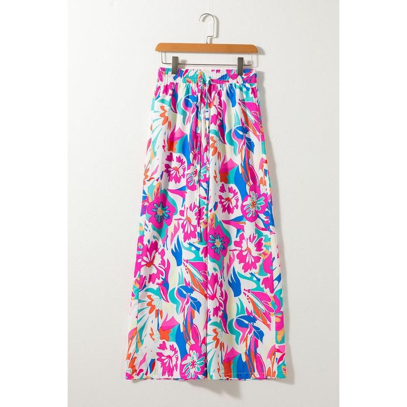 Plus Size Women's Autumn Print Casual Loose Meat Shield Straight Leg Wide Trousers