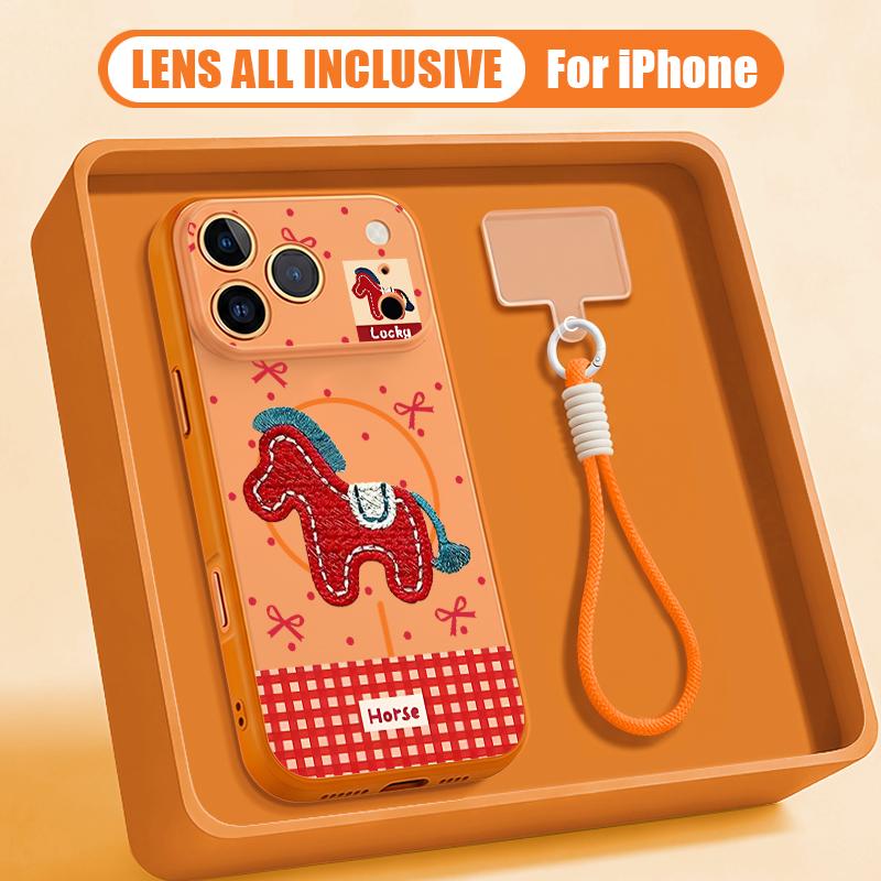 Vintage Lucky Golden Horse Hand Strap Case For iPhone 17 Pro Max Hybrid TPU+PC Magnetic For Magsafe Matte Cover For iPhone 16 15 14 13 Pro Max