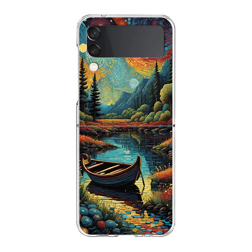 Phone Cover For Samsung Galaxy Z Flip 6 5 4 Case Transparent For Samsung Z Flip 3 Hard PC Foldable Shell Oil Painting Art Capas