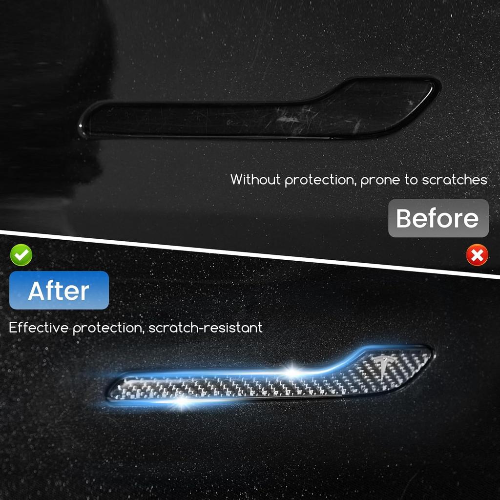 Polwlamks 4 Pack Door Handle Cover Fits Model Y/Model 3, Real Carbon Fiber 3D Handle Cover Sticker, Tesla Door Handle Protector Wrap Covers with 3M
