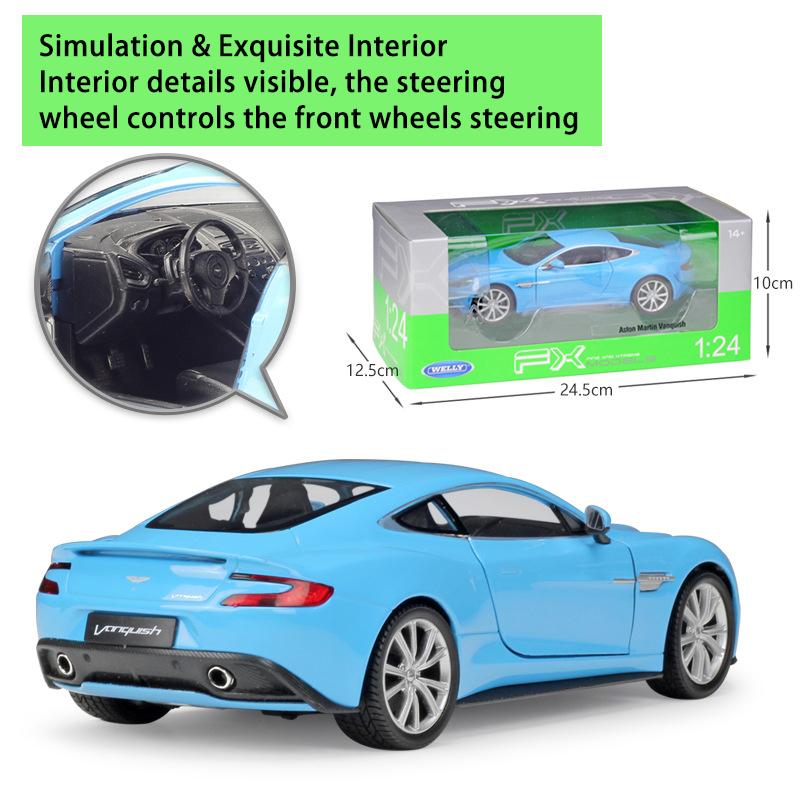 1/24 Maßstab WELLY Aston Martin Vanquish Legierungsautomodell Druckguss Metallspielzeugfahrzeuge Automodell Hohe Simulationskollektion Kindergeschenke