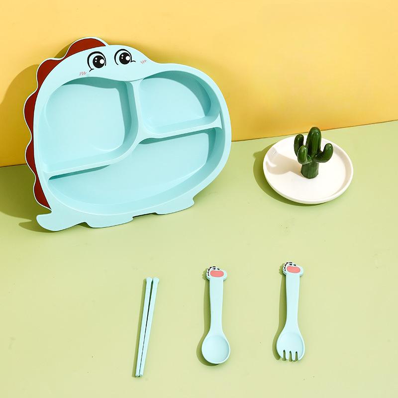 

Children Bamboo Fibre Dining Plate Baby Safe Cute Cartoon Dinosaur Dishes Suction Toddle Training Tableware Kids Feeding Bowls синий
