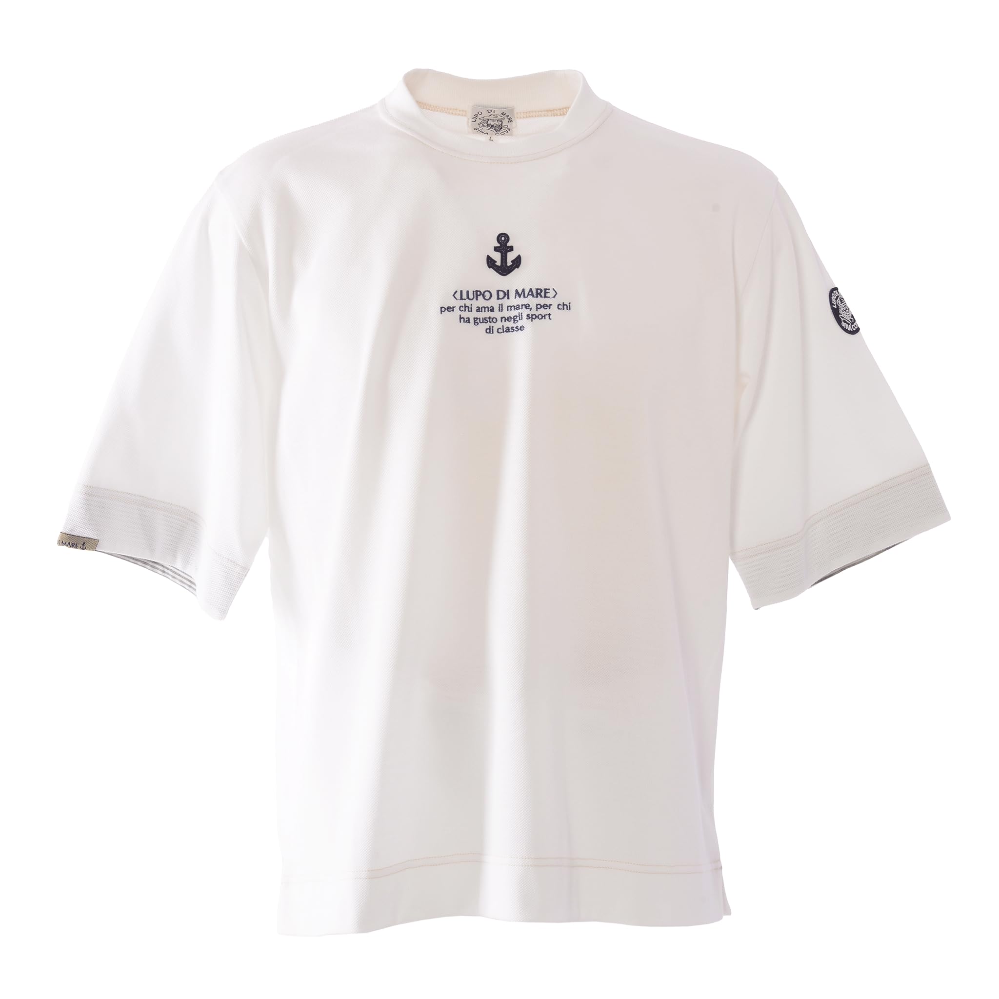 

Sinacova Men s Pique T-Shirt, 5/8 Sleeves, Crew Neck, Moisture-Wicking, Quick-Drying, Anchor Patch, Simple Embroidery, 25110530100M