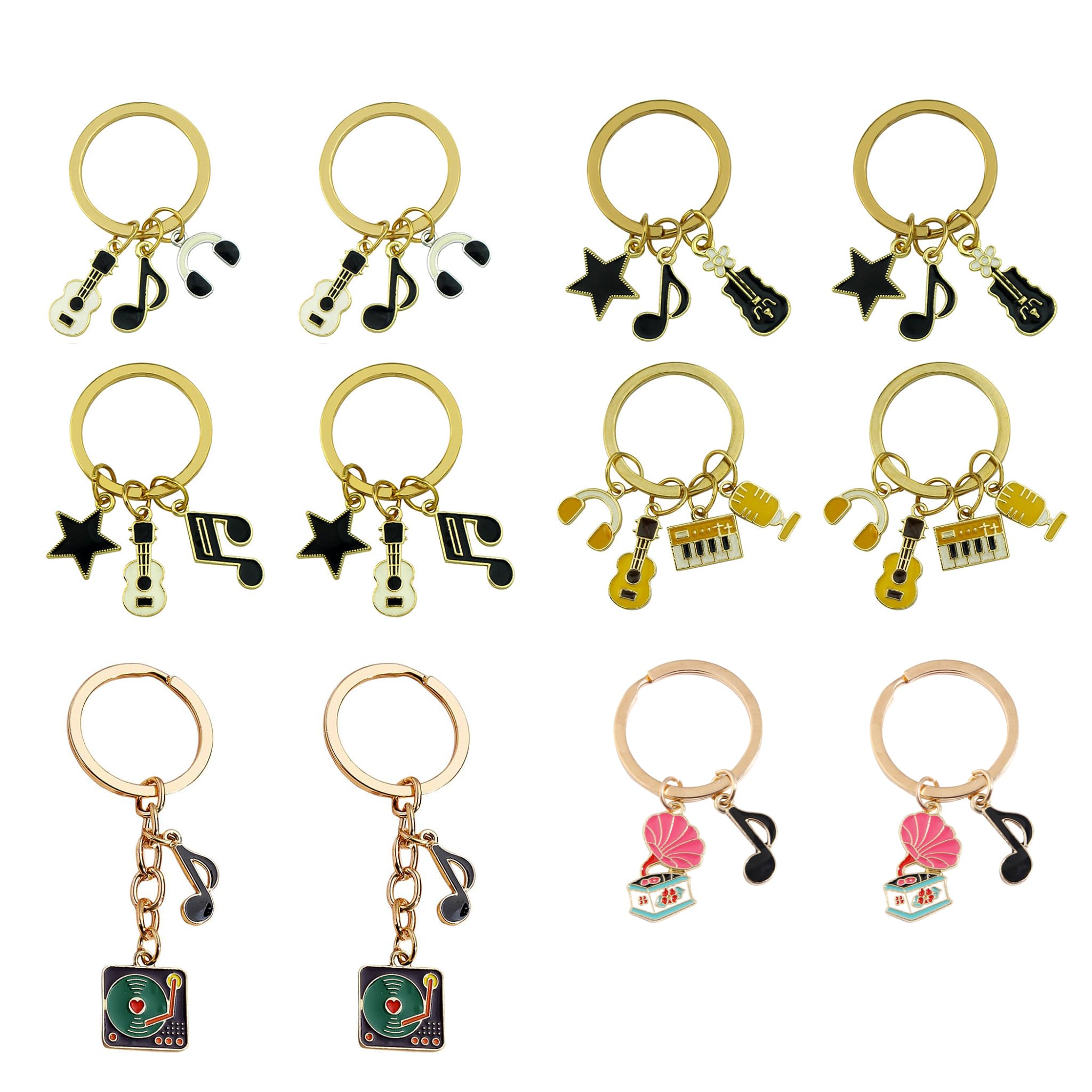 

[HAMILO] Alloy Keychain Bag Charms, Musical Note and Guitar Designs, 6 Designs, Total of 12 Pieces