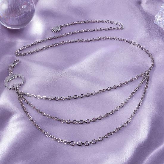 Boho Mond Körperkette, Mehrschichtiger Taillenkettengürtel, Metallbauch-Körperkette mit Sonnenanhänger, Rave Nachtclub Party Körper Schmuck Zubehör für Frauen