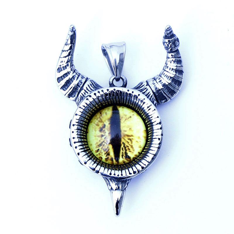 Vintage Lucifer Satan Stainless Steel Necklace Pendant Men Gothic Satan Demon Eye Pendant Punk Hip Hop Pagan Jewelry