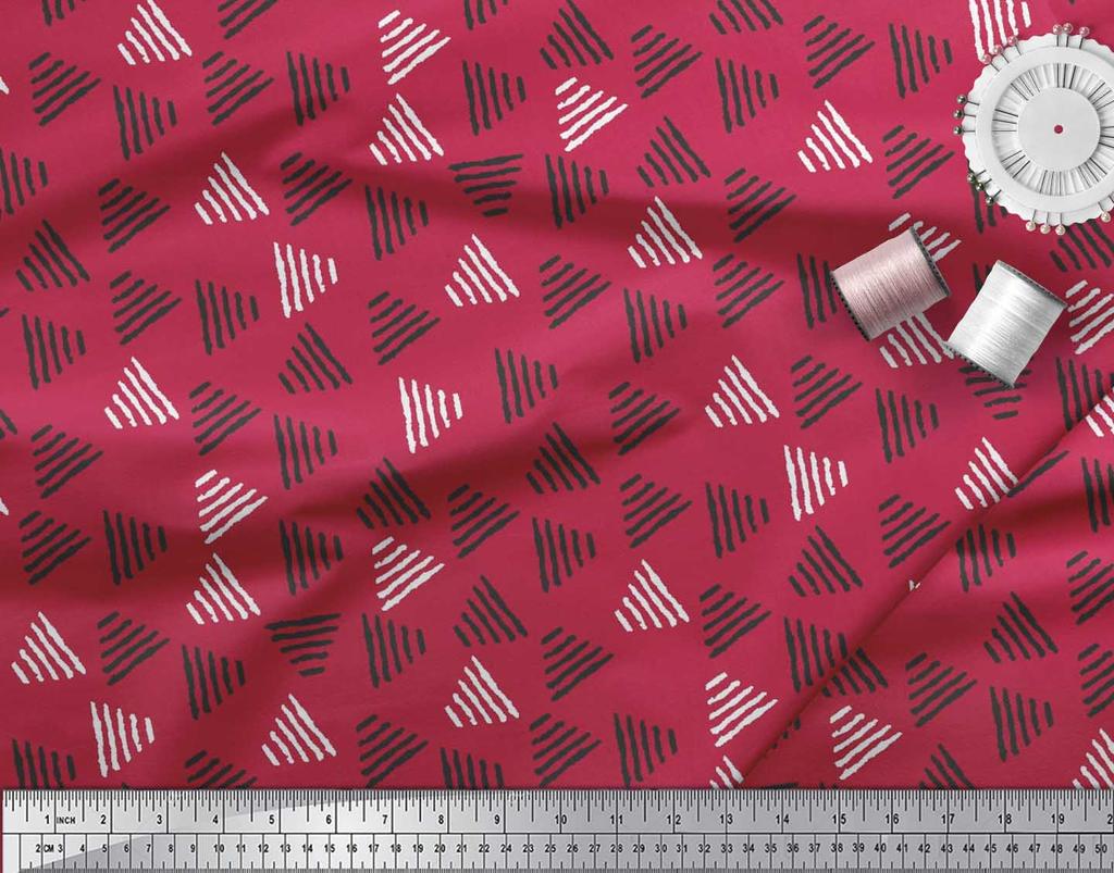 Soimoi Blue Japan Crepe Satin Fabric Triangle Block Print Fabric by the Yard 42 Inch