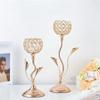 M-Modern-Gold Crystal Candle Holder, Small Vintage Candlestick Set For Table Centerpiece, L