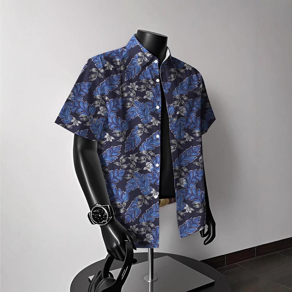 Men's Vintage Hong Kong-Style Hawaiian Floral Short-Sleeve Shirt: Trendy Summer Beachwear for Couples