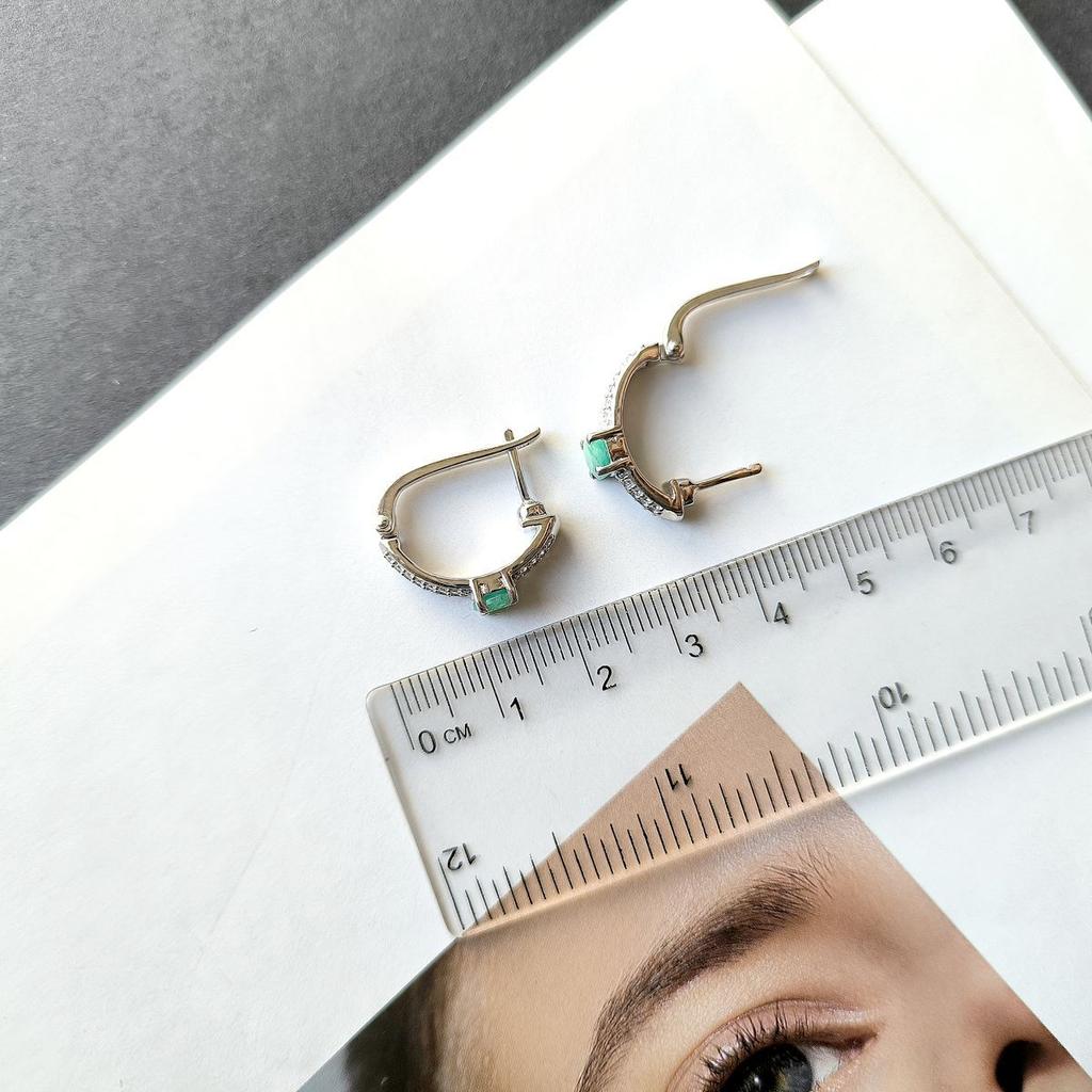 Silver Earrings with Natural Emerald 1.528ct, Cubic Zirconia (2163534)