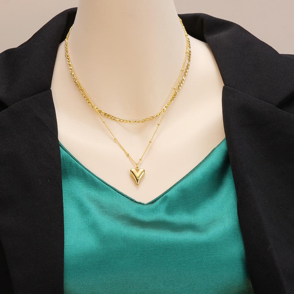 

Stylish and simple multi-layer gold chain bead chain love necklace neck chain female smooth love pendant necklace срібний