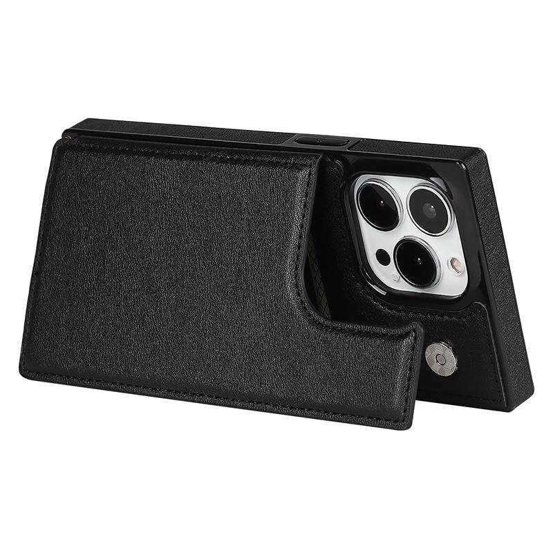 For iPhone 15 Pro Max RFID Blocking Card Holder Kickstand Cover Anti-drop Phone Case with Shoulder Strap