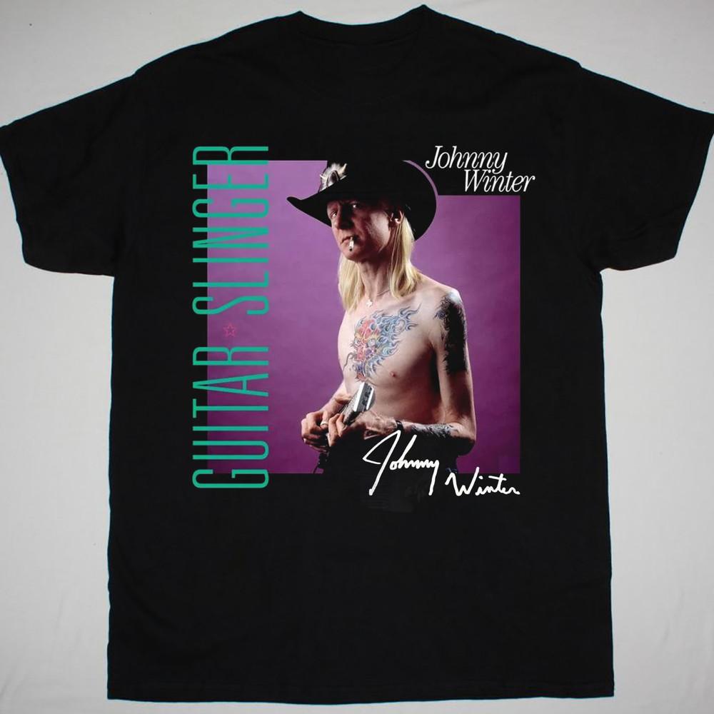 Johnny Winter Gitarren-Slinger Signature Schwarzes T-Shirt S bis 5XL Geschenk für Fans