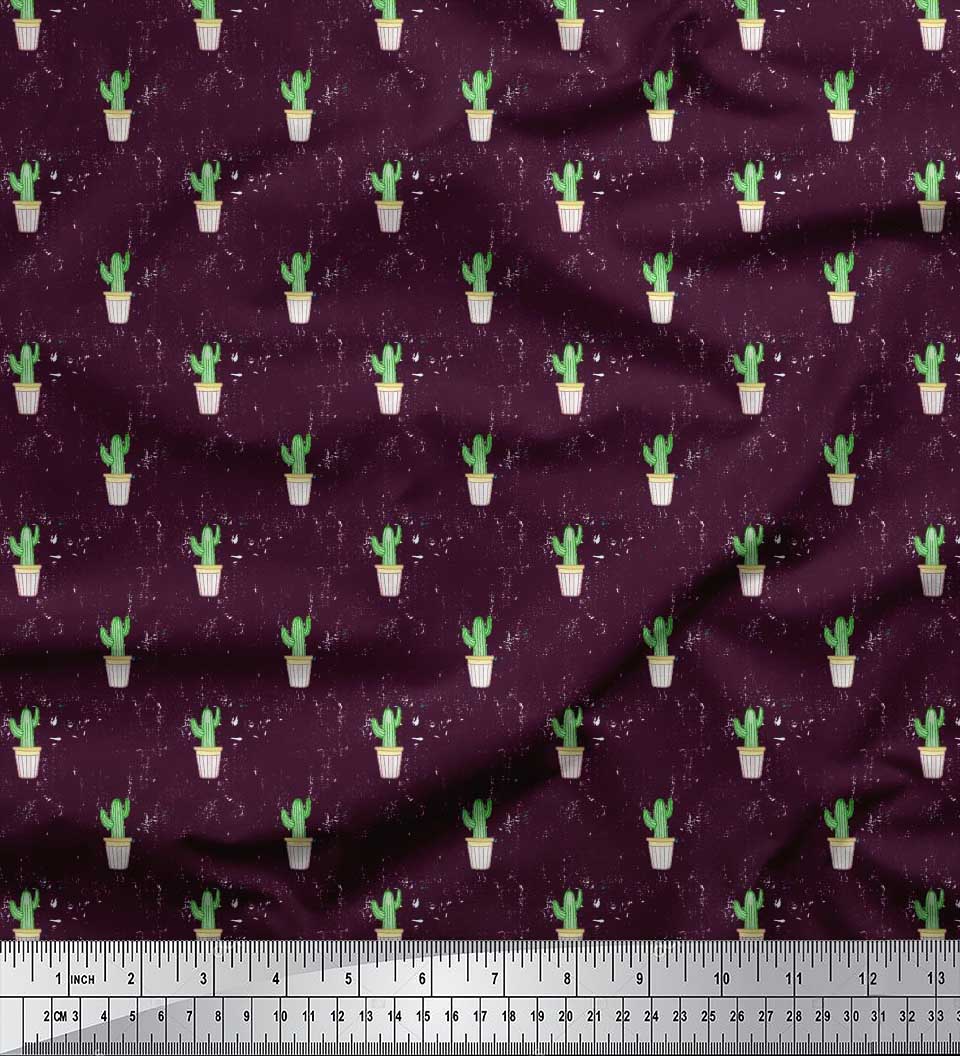 

Soimoi Японія креп атласна тканина горщик і принт кактусового дерева швейна тканина метр 42 дюйма 42 Inch Wide - Poly Crepe винний