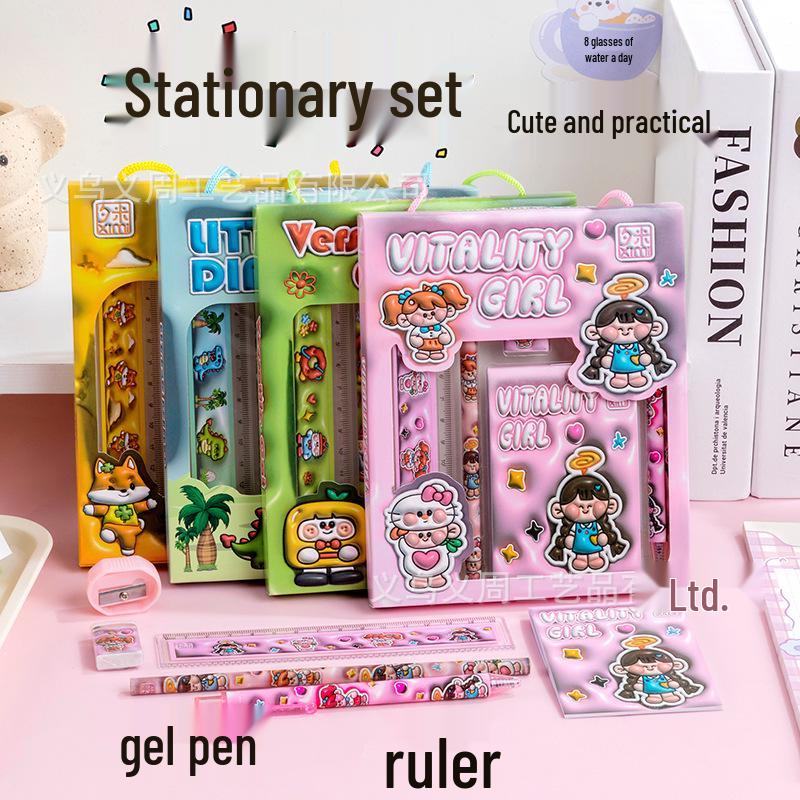 June 1st Cartoon Student Stationery Set: 6-Piece Children's Back-to-School Learning Kit
