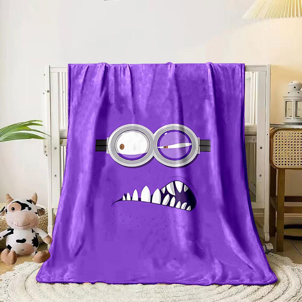 A purple face with goggles, asymmetrical eyes, and sharp white teeth. for all seasons blanket lunch break throw gift 80cm x 120cm