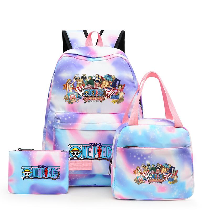 3 stk/sett Tilbake til skolen ryggsekk Anime ett stykke jenteryggsekksett Kawaii skoleelever Gutt Barn Matpakke Blyantboks