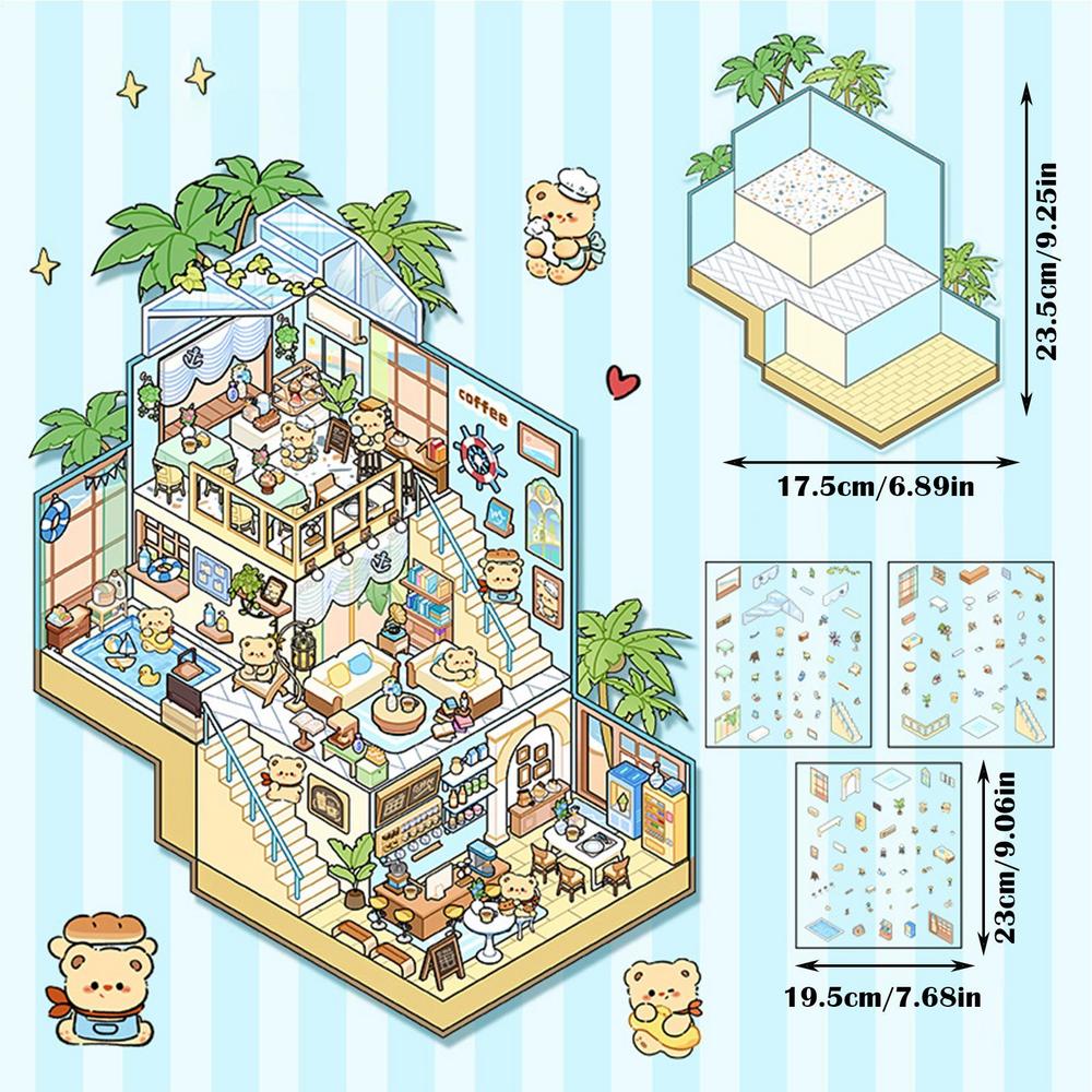 Animal Paradise 3D DIY Stickers Landscape Cabin Scene Sticker Hand Account Gift for Kid Christmas Festival