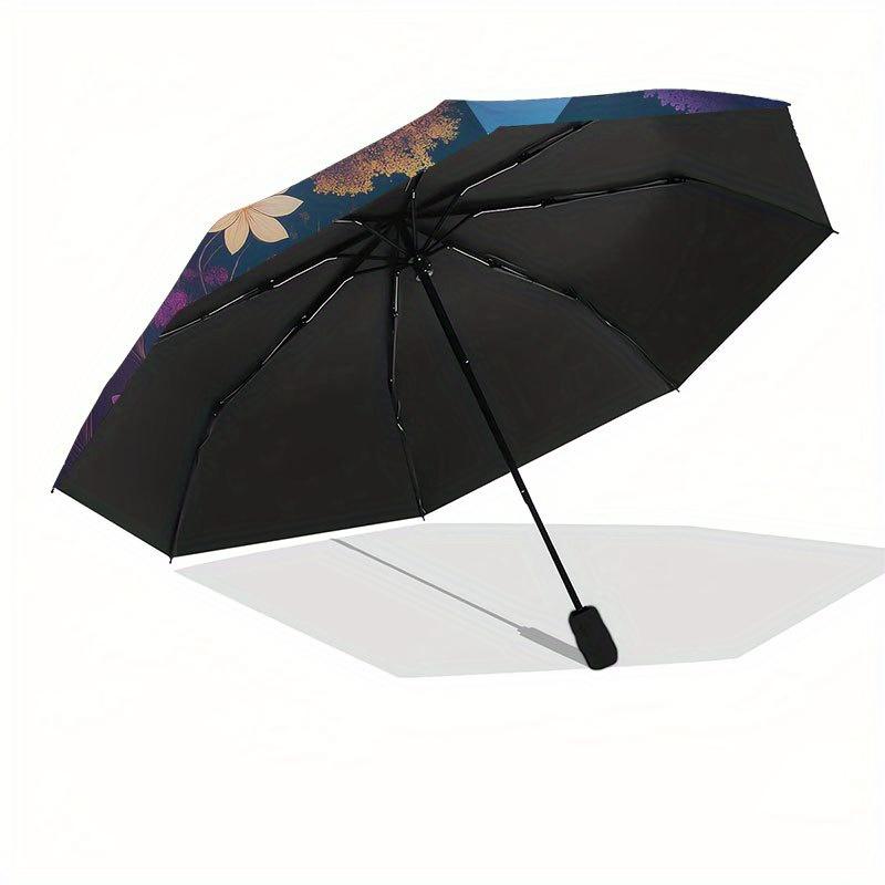 Enchanted Night Garden: Moonlit Floral FantasyUmbrella with Cute Design, Portable 3-Fold Compact Umbrella for Men & Women, Valentine's Day Mother's Da