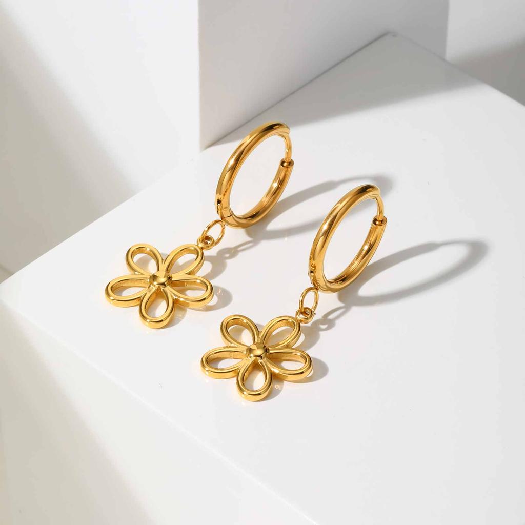 Fashion Hollow Flower Hoop Earrings for Women,Gold Color Stainless Steel Earrings,Minimalist Jewelry Gift