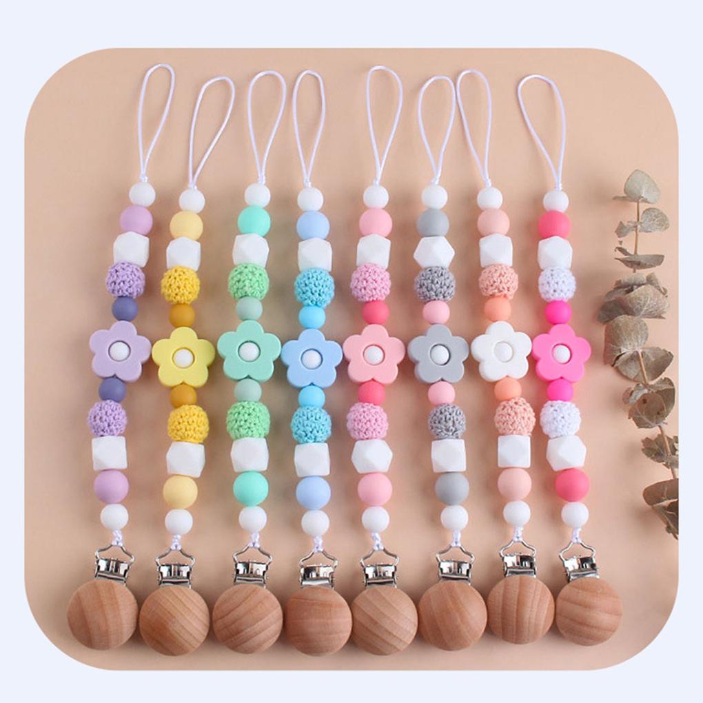 2021 New Portable Baby Chain Wood Silicone Chain Anti-drop Clip Teething Accessory