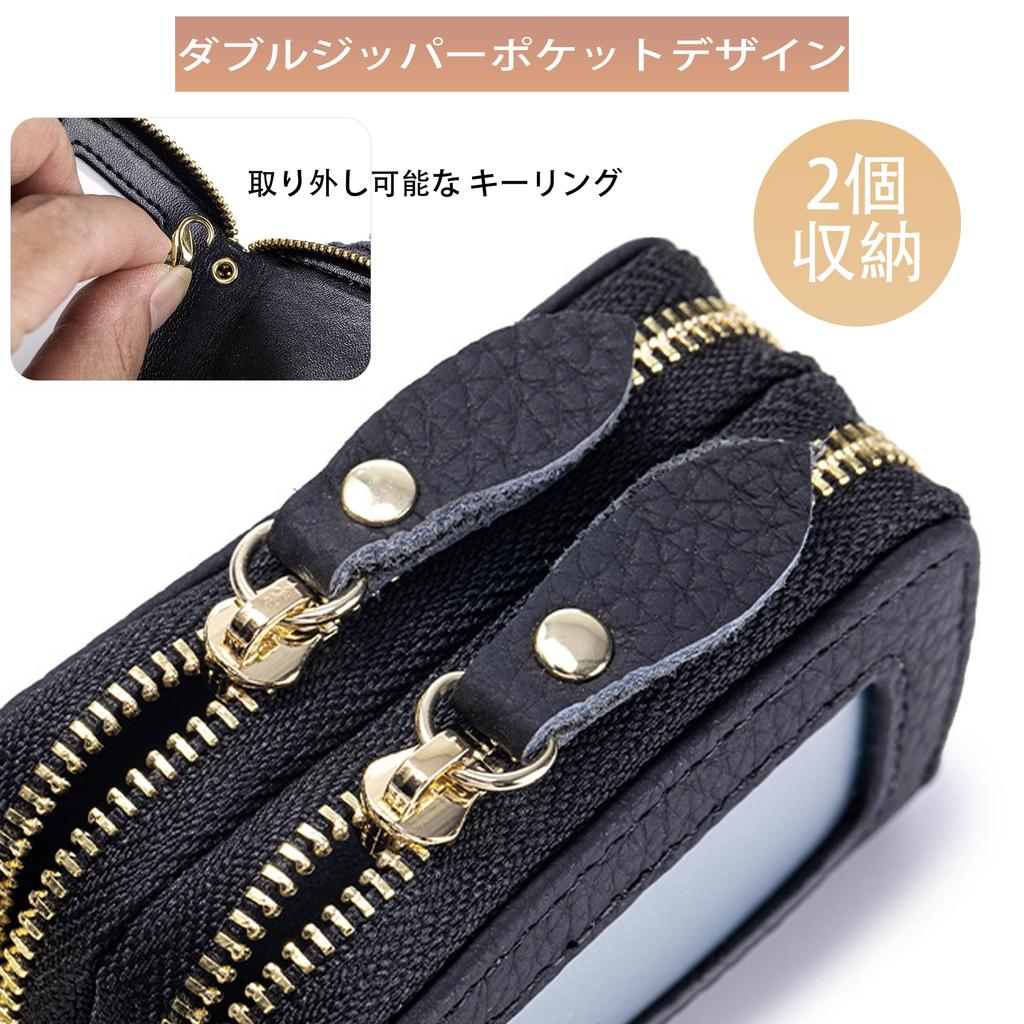 RenLianyi Damen Schlüsselmäppchen aus echtem Leder, Platz für 2 Schlüssel, mit 360° drehbarem Karabinerhaken, zweilagiges Design, durchsichtiges Fenster, Schlüsselring und zwei Schlüssel