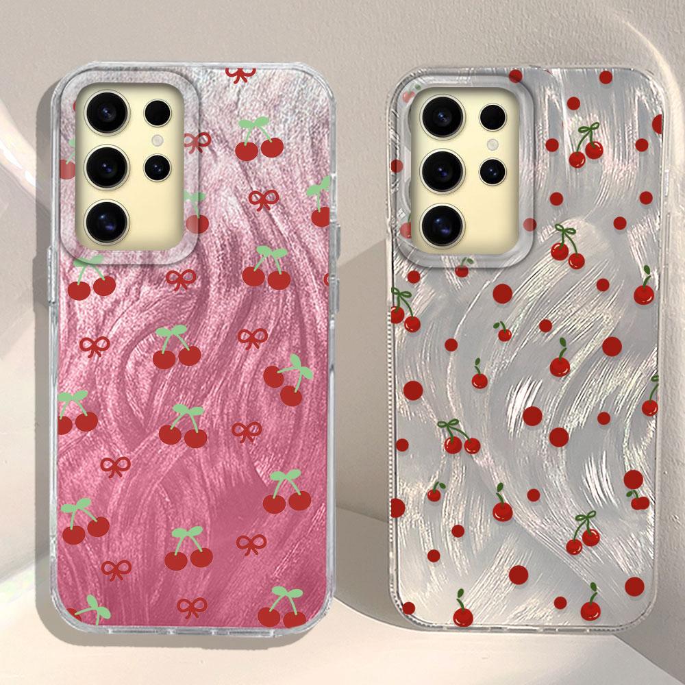 Summer Sweet Red Circular Dot Cherry Phone Case for Samsung Galaxy S25 S24 S23 S22 S21 FE Plus Ultra Shell Silicone Back Cover